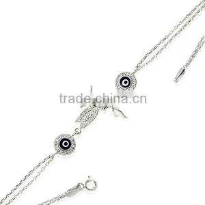 White Gold P. 925K Sterling Silver Turkish Fairy Evil Eye Bracelet BSBL055 thumbnail-1