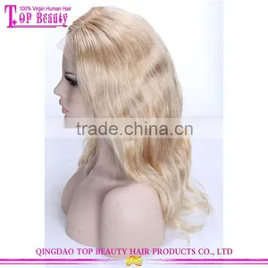 Wet and Wavy Cheap 16 Inches Thick Human Hair Lace Front Wig #22 Natural Straight Middle Part Lace Front Wig Blonde thumbnail-2