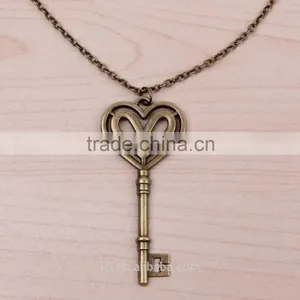 New Arrival Pop Steampunk Key Chain Heart Pendant Bronze Statement Necklace 2015 Yiwu Fashion Jewelry Hot Sale thumbnail-1