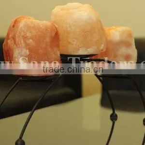 Himalayan Natural Rock Salt Tea Light With Iron Stand thumbnail-1