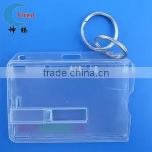 Clear Rigid Plastic Card Holder With Stainless Key Ring thumbnail-1
