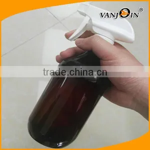 Empty 16oz Amber PET Plastic Trigger Bottle With White Trigger Wholesale thumbnail-1