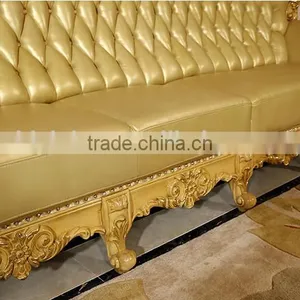 European Style Golden Color Wooden Hand Carved Living Room Leather Sofa Furniture Set(MOQ=1 SET) thumbnail-5