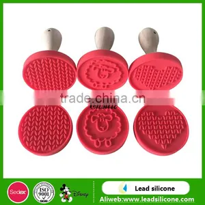 Silicone Cookie Stamp With Wooden Handle,Festivity Style Pink Silicone Cookie Stamp thumbnail-1