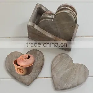 Antique High Quality Heart Shaped Wooden Drink Coasters thumbnail-1