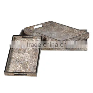 High Quality Best Selling Eggshell Snake Pattern Rectangle Grey Lacquer Tray From Vietnam thumbnail-1