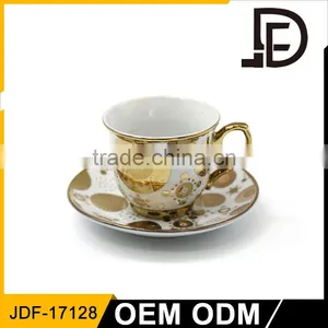 Wholesale Gold Electro Plating Custom Printed Durable Porcelain Tea Cup and Saucer thumbnail-3