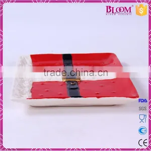 Red Ceramic Rectangle Christmas Decorative Plate thumbnail-3