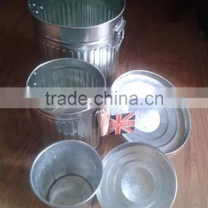 Trash Bin Galvanised Metal Small Dustbin 'set' Rubbish/garbage Can thumbnail-1