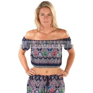 Printed Off The Shoulder Bohemian Tops For Women thumbnail-1