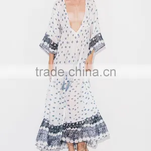 Gorgeous Boho Printed Rayon V Neck Maxi Dress Bohemian Ladies Western Dresses Names HSd5094 thumbnail-4