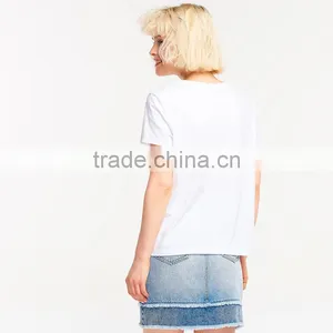 Lovely Heart Pattern Design Custom Printing 100% Cotton Custom O Neck Women White t Shirt thumbnail-3