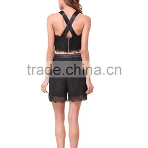 Fashion Design Short Lace Eyelash Hem Ladies Crop Top Set thumbnail-4