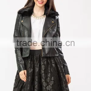 Wholesale New Fashion Fur Collar Leather Lady Jacket thumbnail-2
