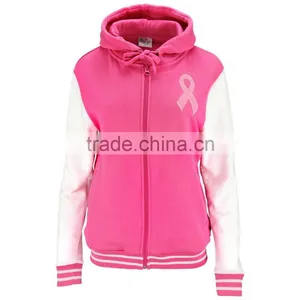 Cheap Custom Pink Varsity Jackets, Wholesale Satin Baseball Jackets, Hooded Jackets Made in China thumbnail-5