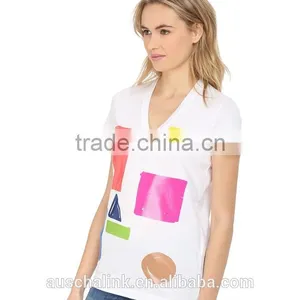 High Quality Women Short Sleeve V Neck Wholesale t Shirts for Sale thumbnail-3