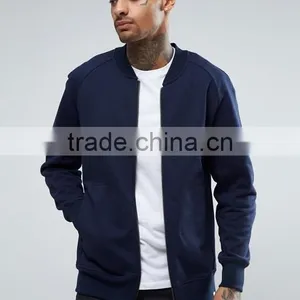 Manufacturer High Quality Durable Raglan Sleeves Baseball Collar 100% Cotton Sweat Navy Casual Men Sport Plain Bomber Jacket thumbnail-1