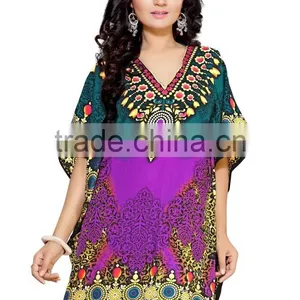2016 Latest Fashion Women's Turkish Chiffon Beachwear Digital Print Kaftan thumbnail-4
