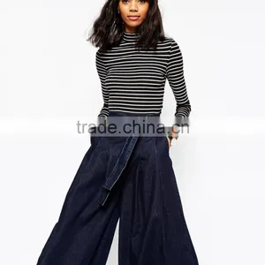 Denim Wide Leg Ninth Length New Model Jeans Pants for Female thumbnail-3