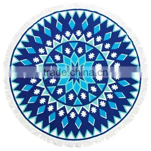 High Quality Promotional Custom 100% Cotton Round Printed Tassel Beach Towel thumbnail-1