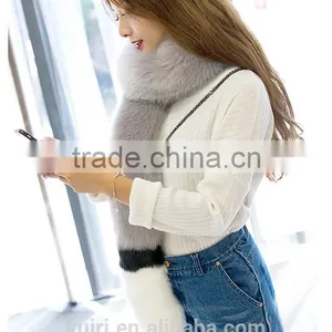 Contrast Color Faux Fox Fur Long Scarf 2015 Gray & Pink Patchwork Hairy Shaggy Scarves Long Tail Shawl Big Faux Fur Collar thumbnail-2