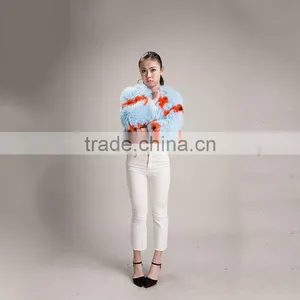 Myfur Ladies Pale Blue Fox Fur Coat With a Flower Genuine Fox Fur Outwear Jacket thumbnail-2