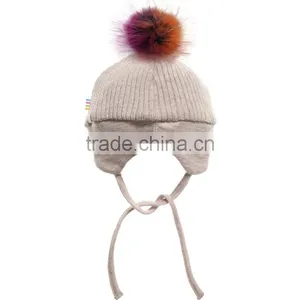 Myfur Real Raccoon Fur Pom Pom Top High Quality Wool Knitting Hat for Children thumbnail-2