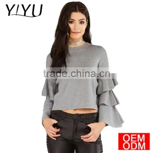 2017 Fashion Ruffles Sweater Women Casual Butterfly Sleeve Solid Gray Pullovers Preppy Cute Loose Winter Sweaters thumbnail-1