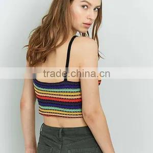 Distinctive Off-the-shoulder Spaghetti Straps Rainbow Midriff Cropped Cami Tank thumbnail-5