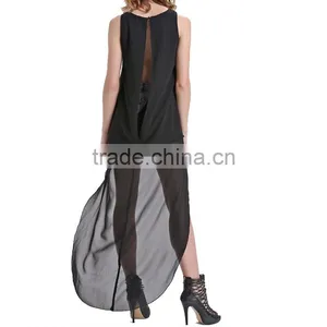 New Fashion Women Sleeveless Blouses False Two Piece Short Front Long thumbnail-5