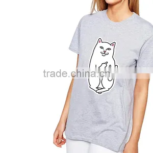 Summer Hot Style Ms Pocket Cat Base Digital Printing Round Collar T-shirt Big Yards thumbnail-6