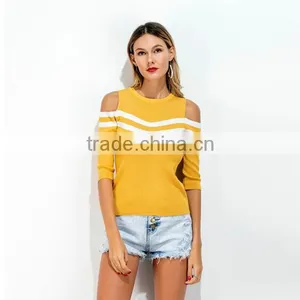 Foreign Trade New Europe and the United States Color Matching Off-the-shoulder Joker Knitwear Fashion thumbnail-1