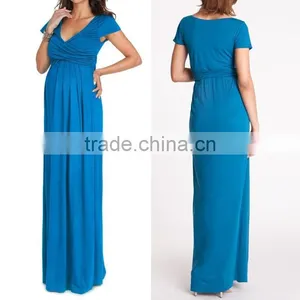 Hot Sale Aqua Draped Maternity Maxi Dress Pregnant Evening Dress thumbnail-1