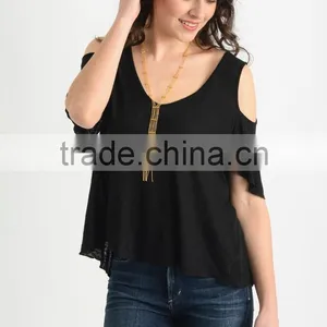 Womens Fashion Off-shoudler Casual Loose T-Shirts,Blank Plain Black T-shirts for Women thumbnail-2