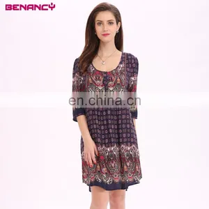 2017 Hot Selling In Stock Women Summer Boho Border Printed Tunic Tops thumbnail-5