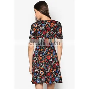 OEM Women Wear Fashion Dress Black Floral Sleeveless Lace Insert Dress thumbnail-4