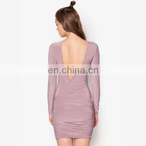Latest Sexy Women Wear Fashion Dress Slinky Drape Back Ruched Bodycon Dress thumbnail-3