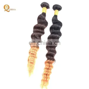 Three Tone Ombre Color Deep Wave Brazilian Virgin Human Hair Weft Ombre Bundles thumbnail-1