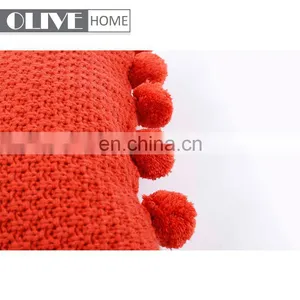 2018 Fashion Sofa Decorative Handmade Plain Acrylic Knitted Cushion Cover With Pompom thumbnail-5