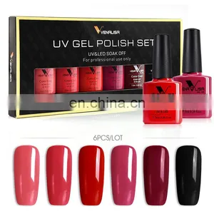 6 Bottles Set 7.5 ML Venalisa Soak Off UV Gel Nail Polish Basecoat Nail Art Color Gel Polish French Pink Make up Topcoat Gel Set thumbnail-4