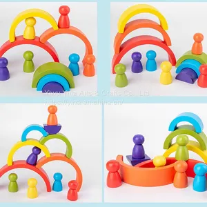 Wooden Rainbow STEM Montessori Toys Sorting Stacking Games Puzzles Kids Educational Kit Wooden Rainbow Tower Stacker Building Blocks thumbnail-4