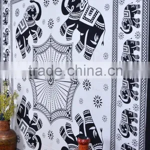 Indian Tapestry Cotton Black-White Mandala Elephants Vintage Wall Hanging Tapestries Throw Bedsheet thumbnail-3