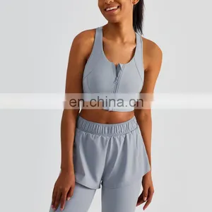 Fitness Front Zipper Racer Back Sports Yoga Bra Women Workout Shockproof Running Gym Wear Outdoor Training Crop Top Custom Logo thumbnail-4