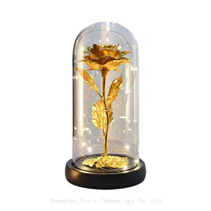 Eternal Forever Rose in Glass Dome With LED Light Gift Box for Mom Women Valentines Mothers Day Bulk thumbnail-1