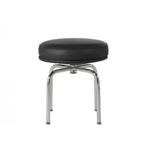LC7 Ottoman Le Corbusier 1928 Replica, 360° Swivel Leather Footstool With Chrome Metal Base, Matching LC7 Chair for Home Hotel thumbnail-1