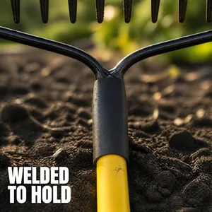 Landscaping Bow Rake 14 Steel Tines For Grass Yard Debris Removal Soil Leveling Farm Garden Care Tool Yellow Handle thumbnail-4
