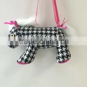 Cute Mini Stuffed Houndstooth Plush Horse Toy With a Bag for Children thumbnail-1
