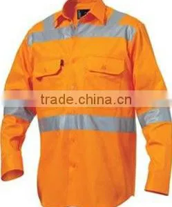 100% Men Cotton Orange Work Shirt With Reflective Taps thumbnail-1
