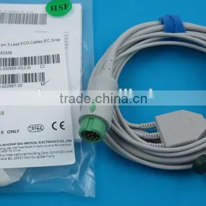 Used Original Mindray ECG Cable and Wires, 12pin, 3 Lead, IEC, Snap, 3.6m thumbnail-1