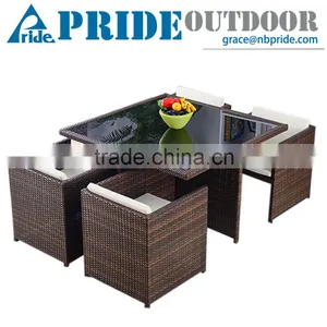 Simple Design Dining Room Furniture Garden 4 Chairs Rattan Wicker Outdoor Tea Dinning Table Set thumbnail-1